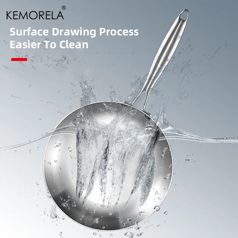 KEMORELA 24cm 304 Stainless Steel Frying Pan 3-Ply Skillet Stainless Steel Skillet Axl