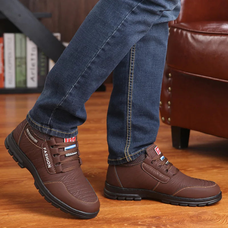 YBQJOO Men's Genuine Leather Ankle Boots – Warm & Non-Slip Men's Ankle Boots Axl