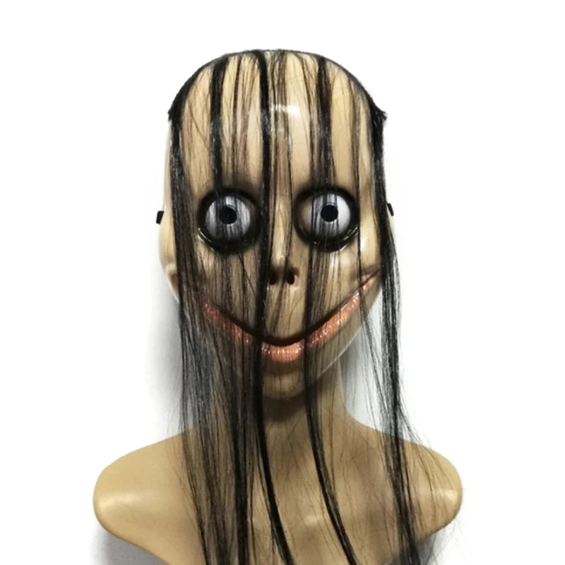 Halloween Ghost Mask with Long Hair – Horror PVC Female Mask Halloween Costume Mask Axl