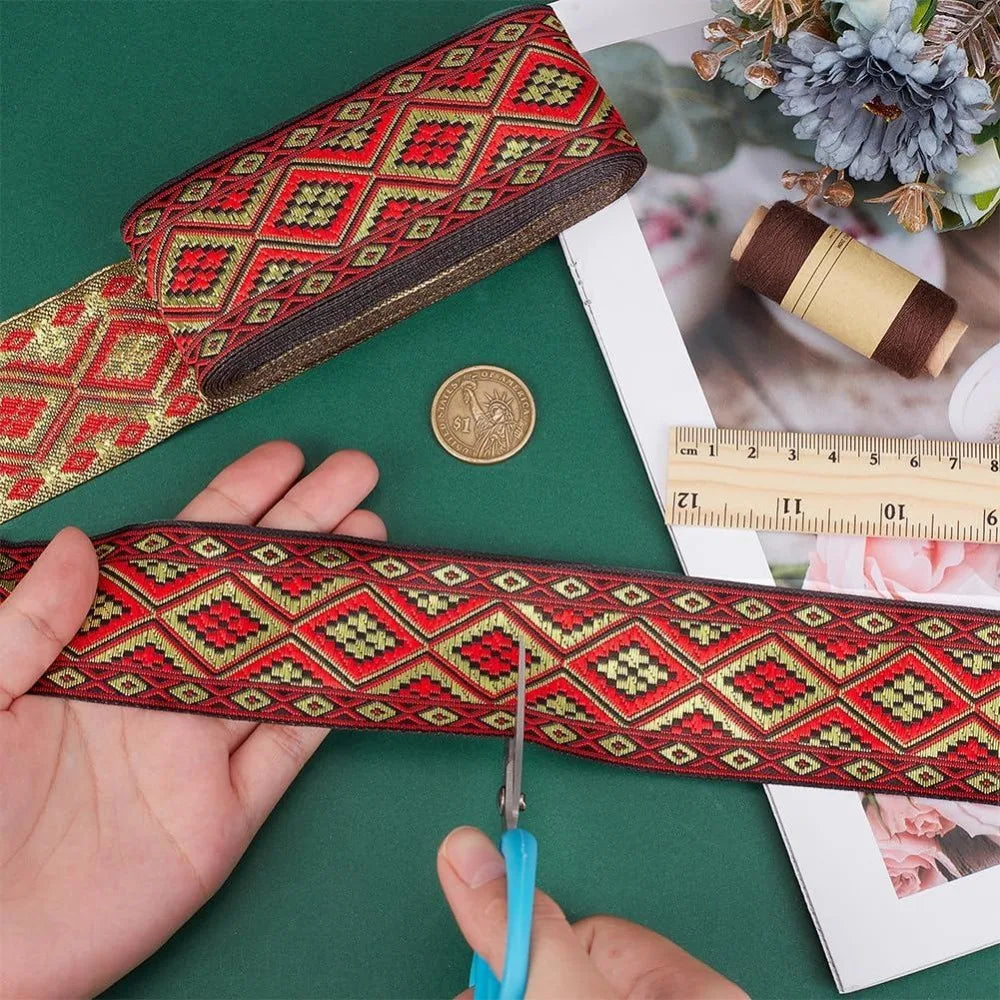 Boho Jacquard Ribbon 2" Rhombus Woven Trim – 7.66 Yards Fabric Trim Ribbon Axl