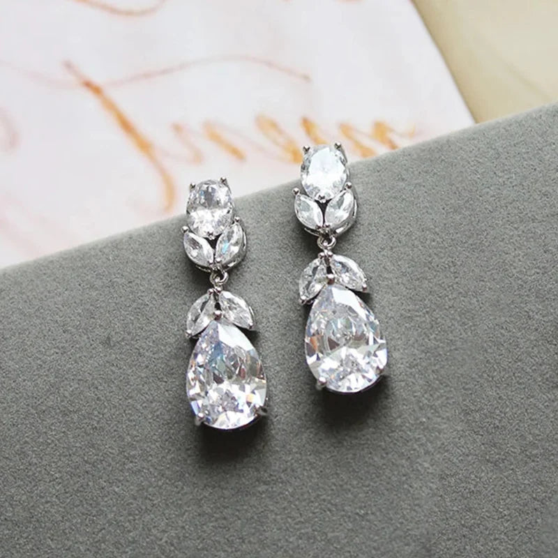 Huitan Cubic Zirconia Dangle Earrings – Silver Drop CZ Jewelry Drop Dangle Earrings Axl