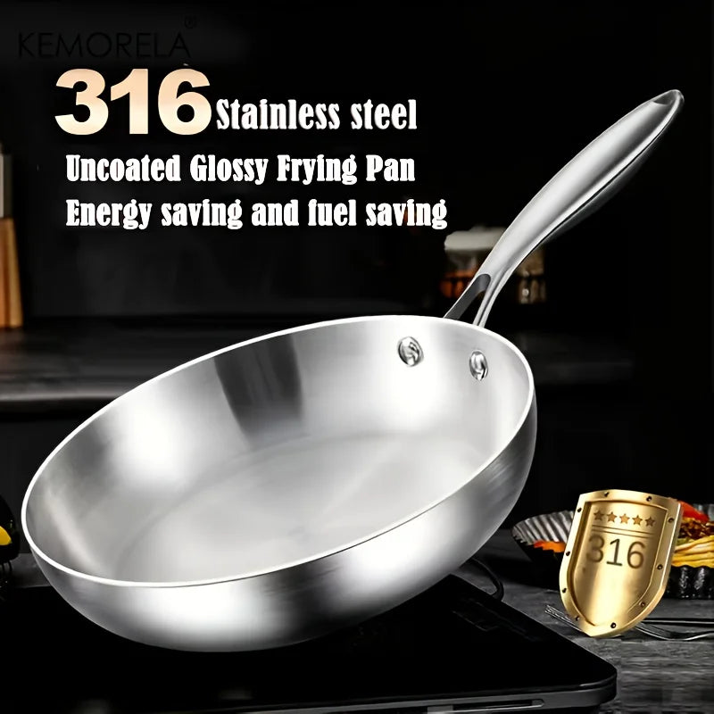 KEMORELA 316 Stainless Steel Frying Pan – Mirror Polished Stainless Steel Frying Pan Axl