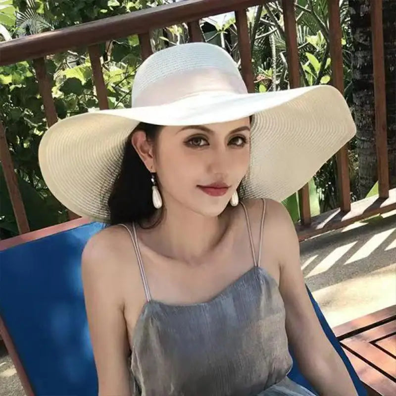 Women's Foldable Wide Brim Straw Sun Hat – UV Beach Travel Wide Brim Sun Hat Axl D one size