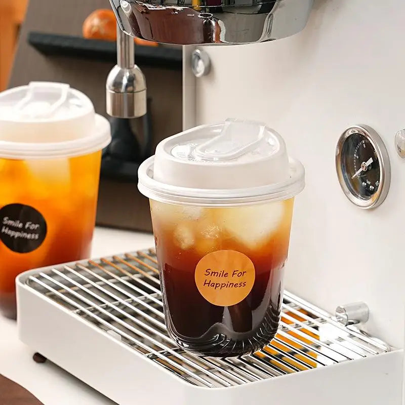 10-Pack Transparent U-Shaped Disposable Cups with Lids Disposable Beverage Cups Axl