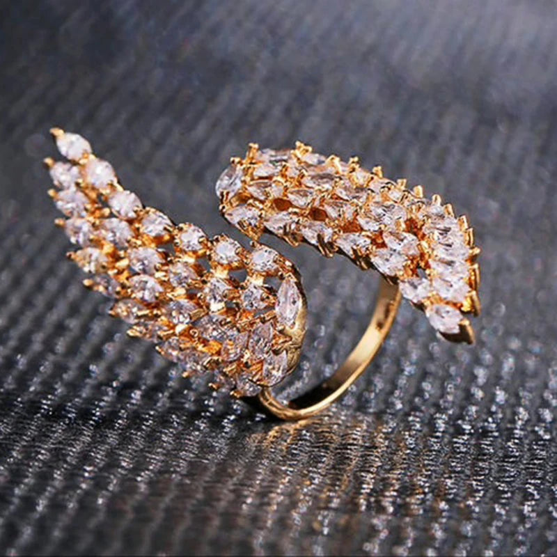 Huitan Wing Shape Opening Ring – Women's CZ Wedding Band Women's Fashion Ring Axl F1602 resizable