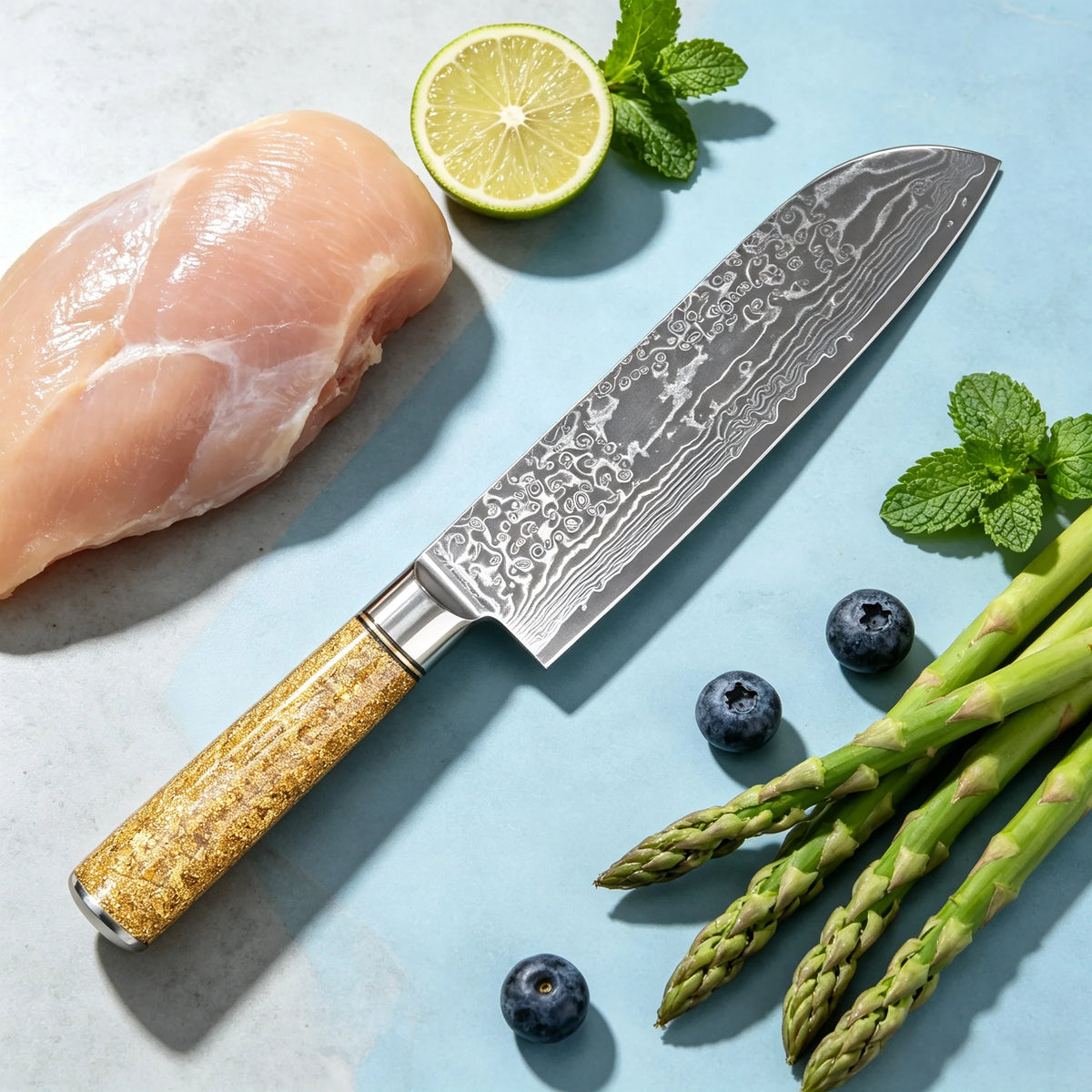 Damascus Steel 67-Layer Santoku Chef Knife – 17.3cm Blade Damascus Santoku Knife Axl