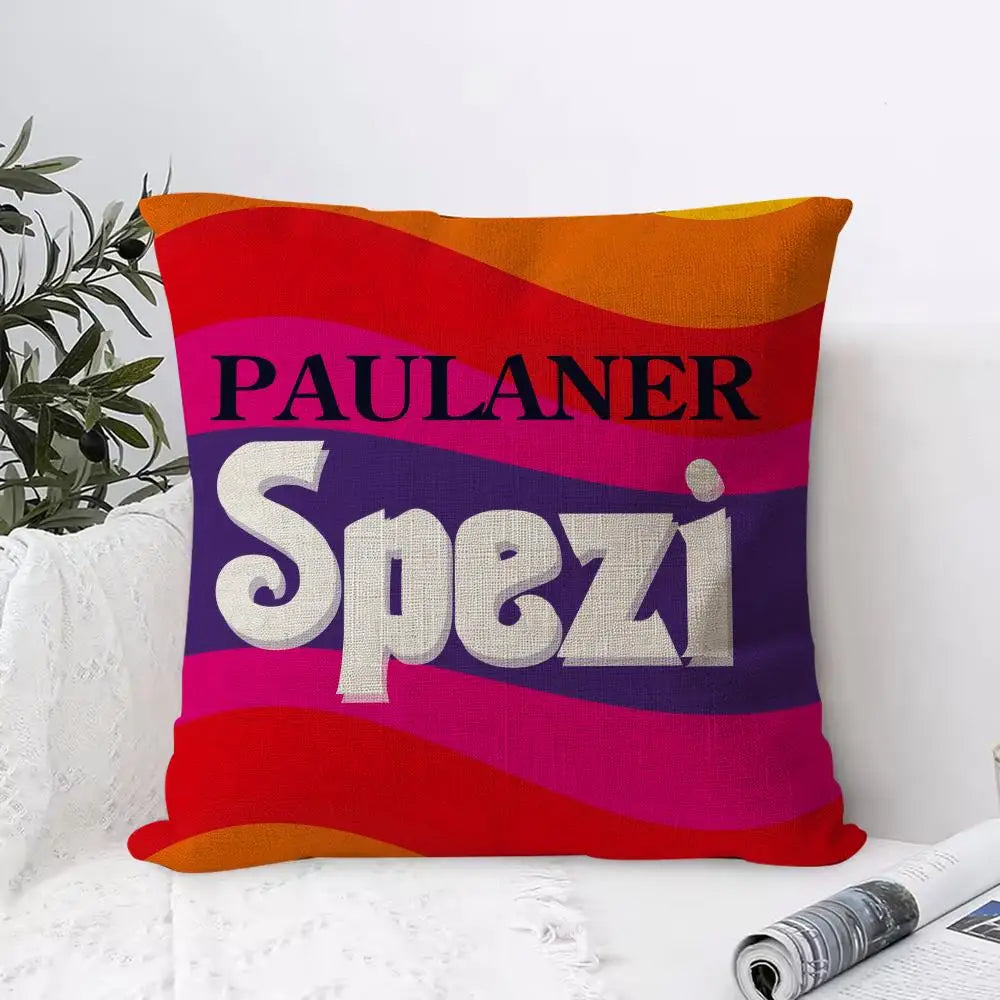 Paulaner Spezi Logo Linen Pillow Cover | Hidden Zipper Decorative Pillow Cover Axl White2 35X35cm