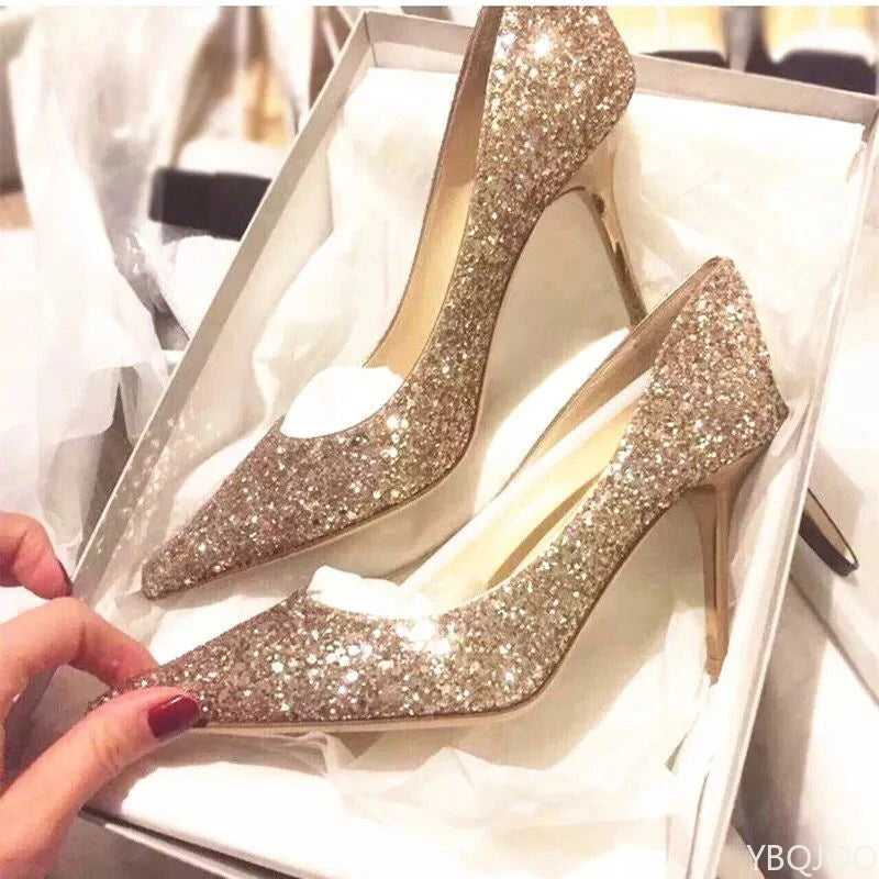 Women's Sequin Pointed Toe Stiletto Pumps | YBQJOO Heels Stiletto Pumps Axl