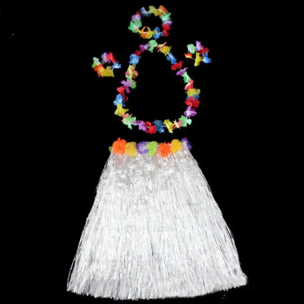 Hawaiian Hula Grass Skirt Set 40CM – Luau Costume Accessories Costume Skirt Set Axl white