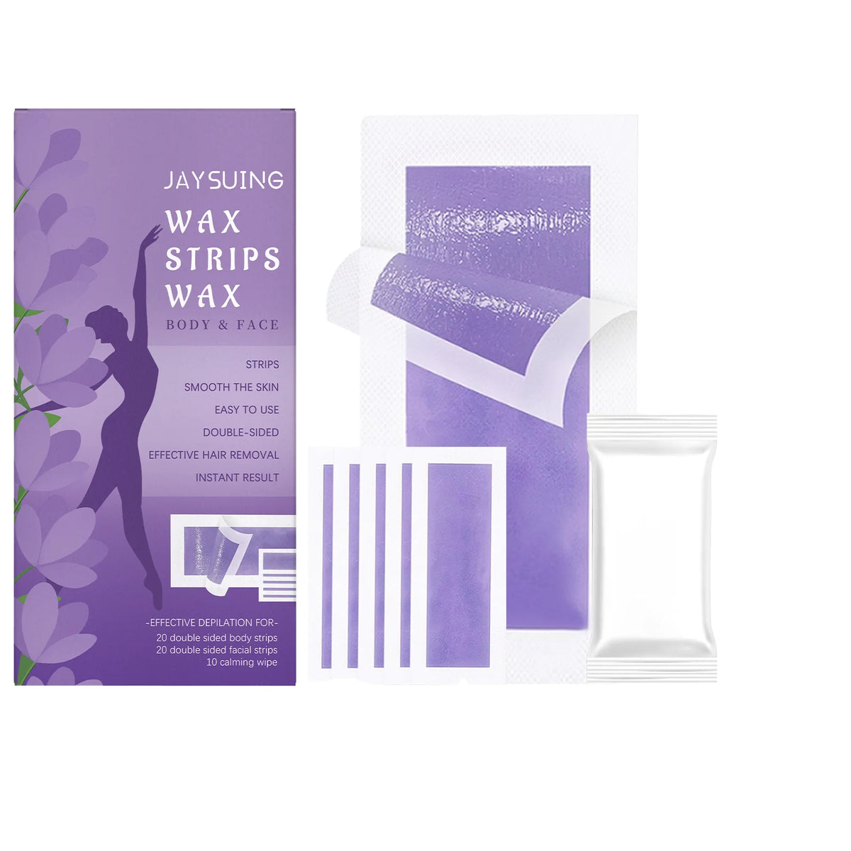 Face & Body Wax Strips Kit – 20 Body + 20 Facial + 10 Wipes Hair Removal Wax Strips Axl 1 BOX