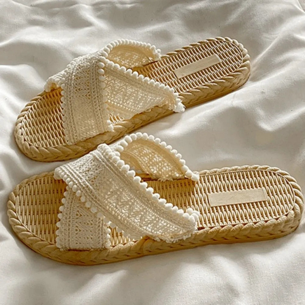 Boho Weave Flat Beach Slippers – Non-Slip PVC Sandals Beach Sandals Axl