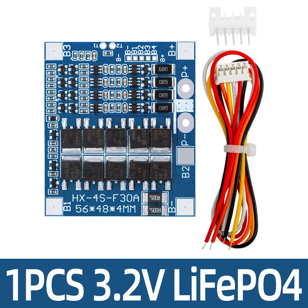 4S 30A BMS LiFePO4 Lithium Battery Protection Board with Balance Battery Protection Board Axl blue 3.2V LiFePO4