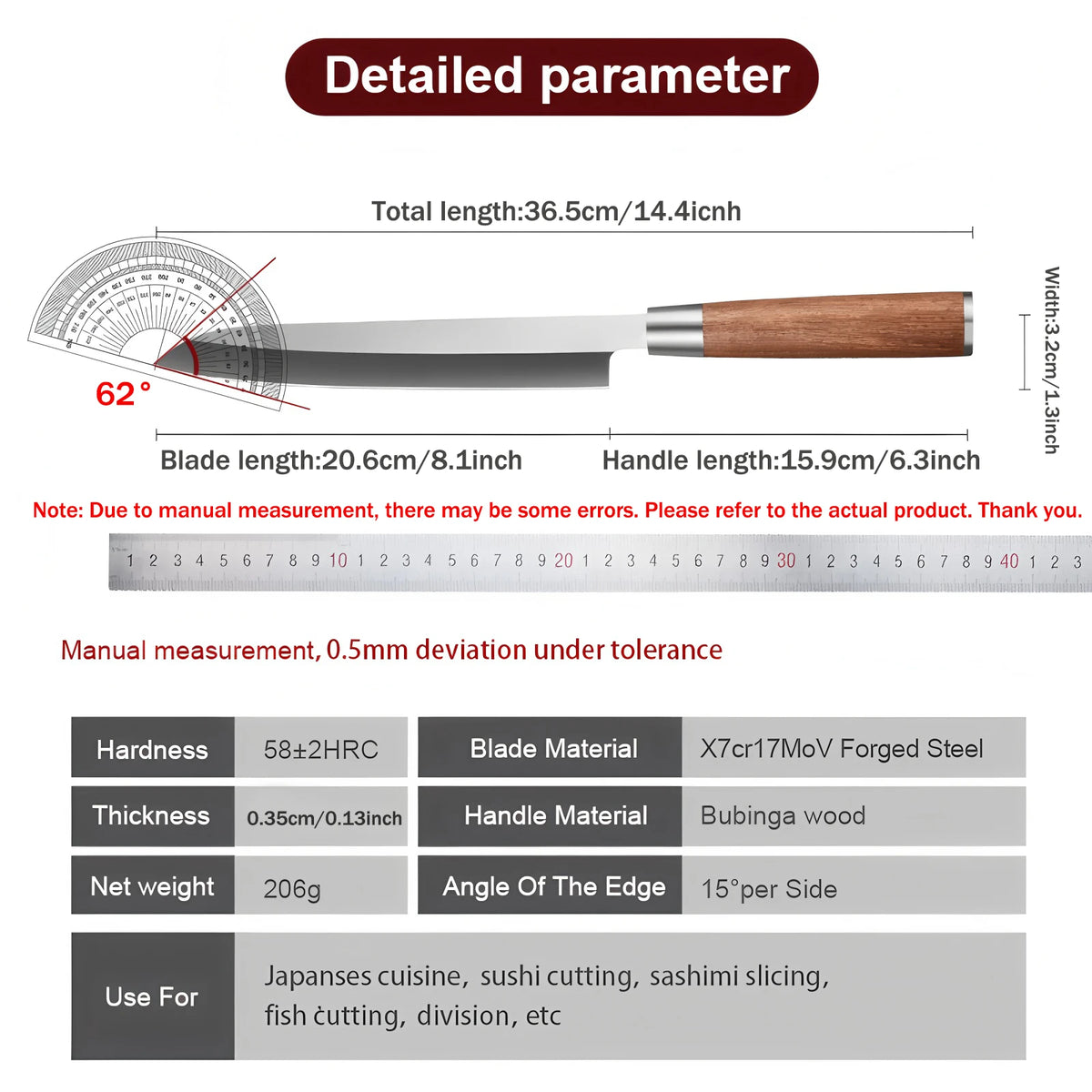 High Carbon Sashimi Knife – Sushi Salmon Chef Knife Sashimi Chef Knife Axl