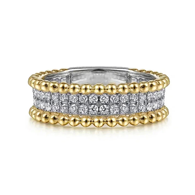 Huitan Two-Tone CZ Women's Ring – Trendy Engagement Band Fashion Ring Axl