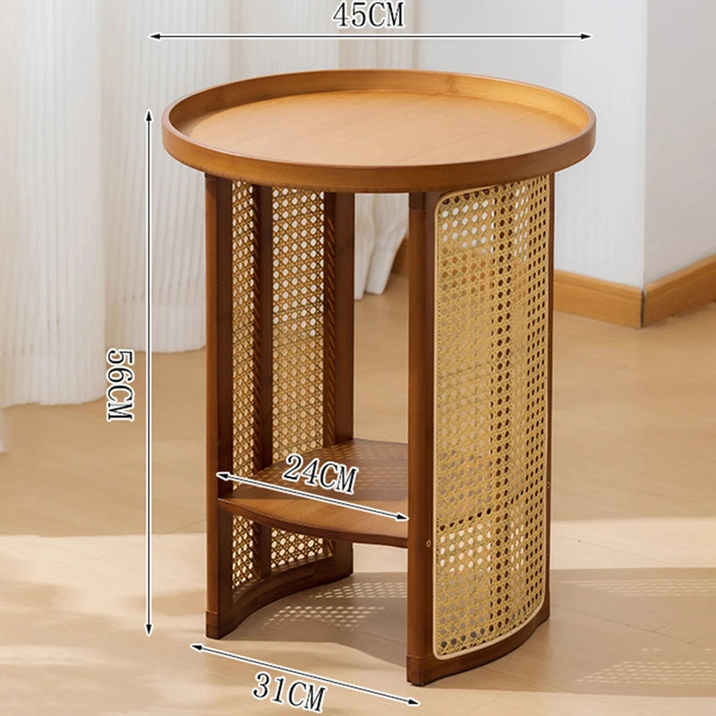 Round Bamboo Coffee Table with Storage Shelf | Japanese Style Bamboo Coffee Table Axl Brown large