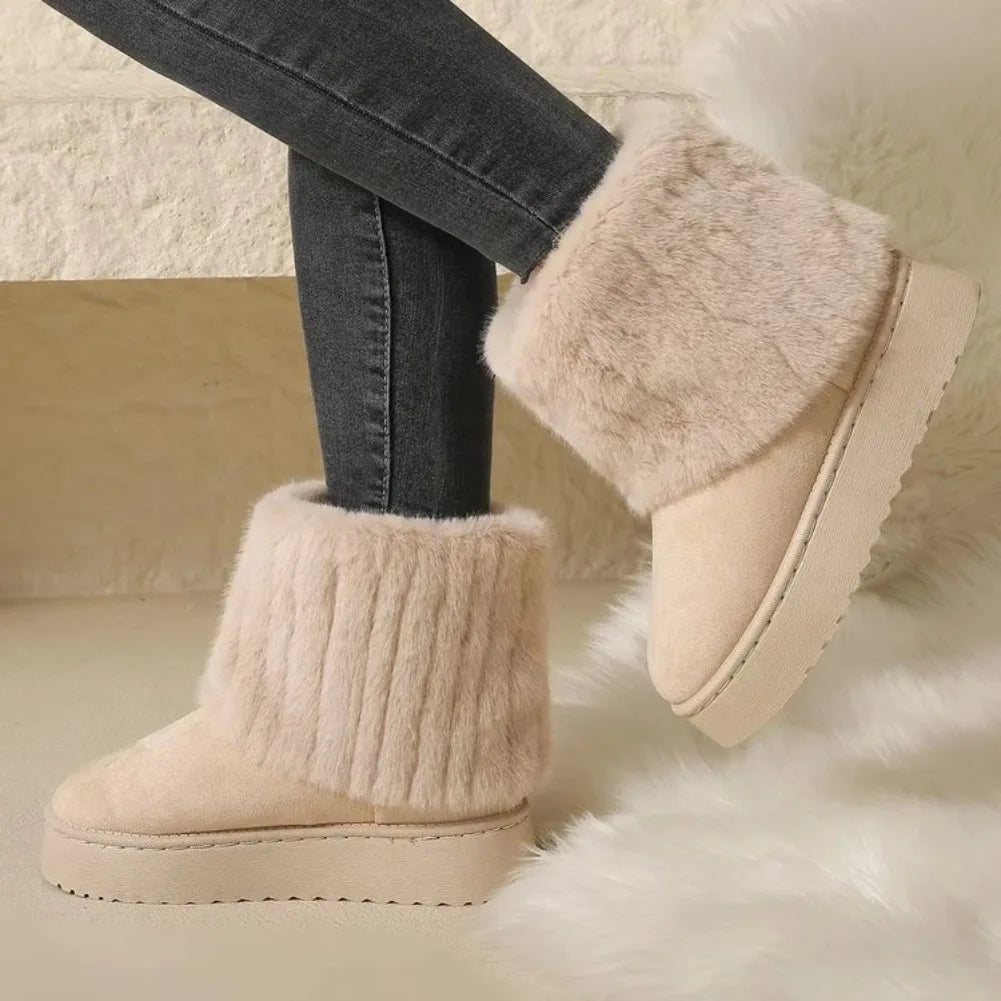 VKJF Women's Plush Slip-On Ankle Snow Boots – Black Winter Women's Snow Boots Axl