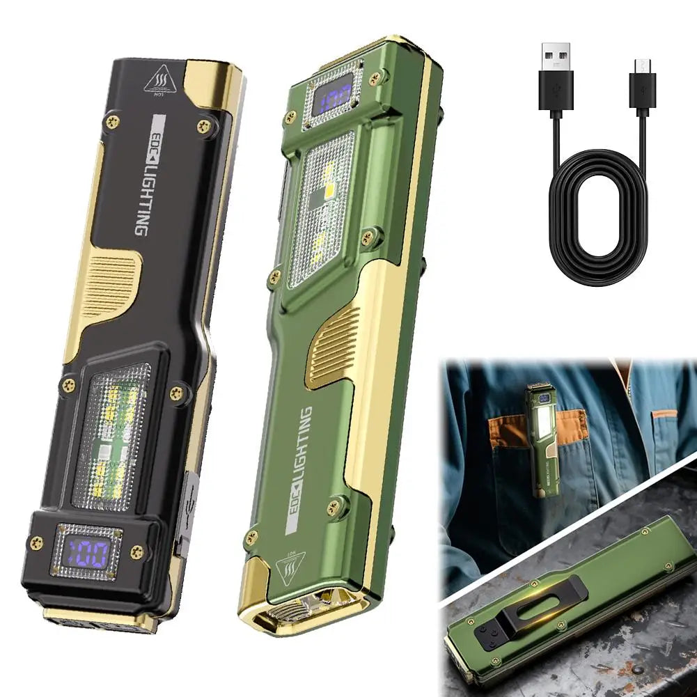 Rechargeable EDC Flat Flashlight 400-1200 Lumen Digital Display LED Tactical Flashlight Axl