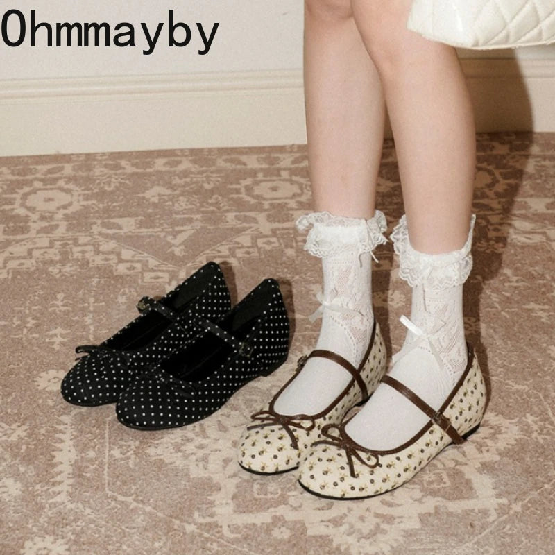 Women's Polka Dot Mary Jane Pumps – Round Toe Buckle Ballet Flats Mary Jane Pumps Axl