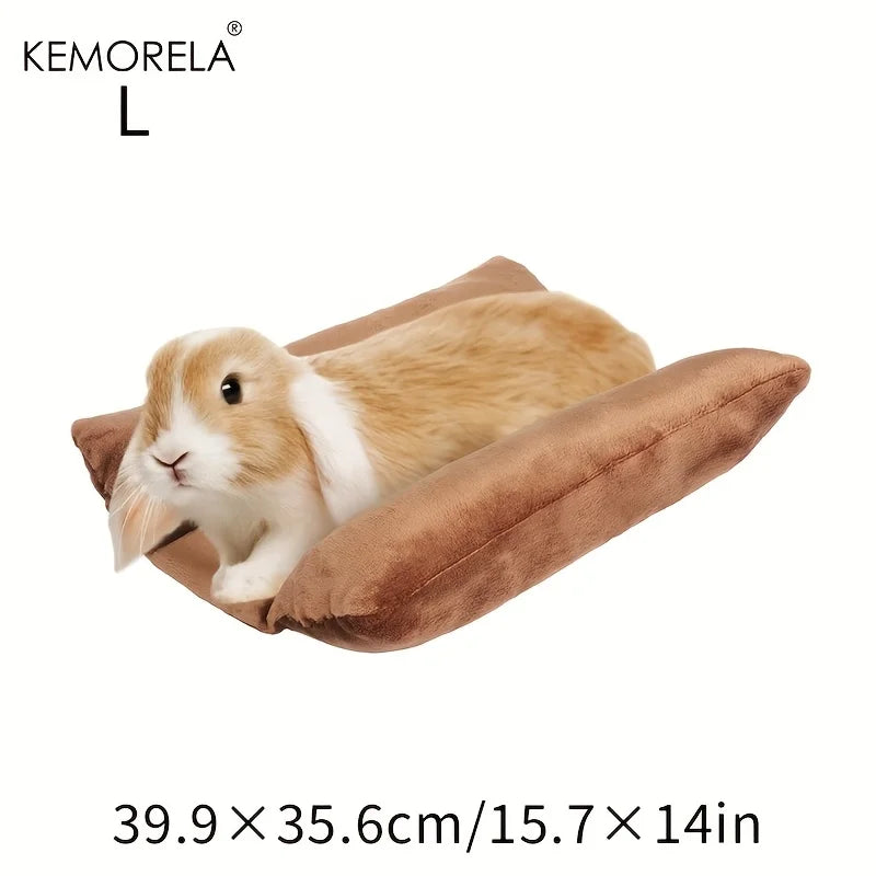 KEMORELA Rabbit Bed – Plush Cotton Lounger Pad & Pillow Small Pet Bed Axl Brown