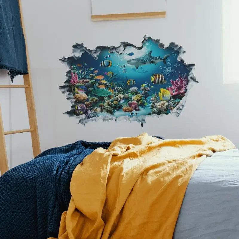 3D Shark Wall Sticker – Ocean Broken Wall Decal for Kids Wall Decal Sticker Axl