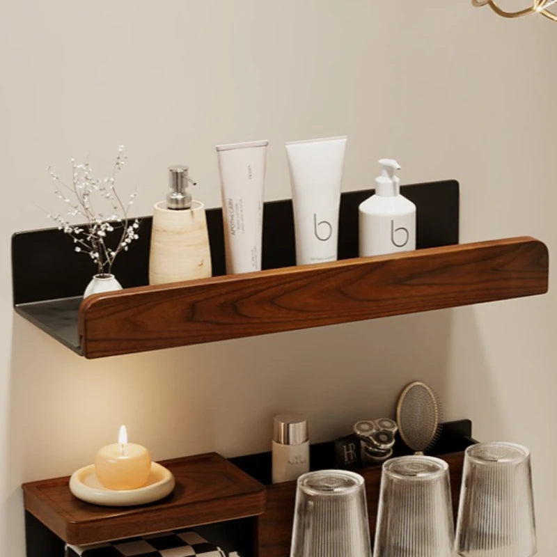 Walnut & Aluminum Wall Shelf – Bathroom Storage Rack Wall Storage Shelf Axl