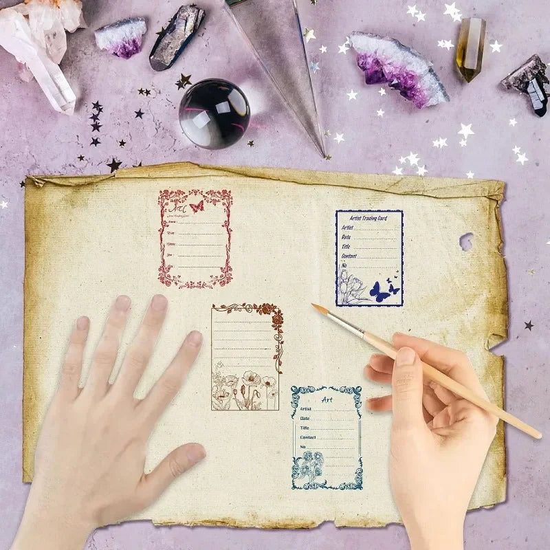 ATC Frames Clear Stamp – Vintage Butterfly & Flowers Journaling Clear Silicone Stamp Axl
