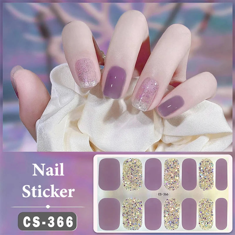 Waterproof Full Cover Nail Wraps – No-Lamp Nail Stickers 14pc Nail Art Wraps Axl CS366