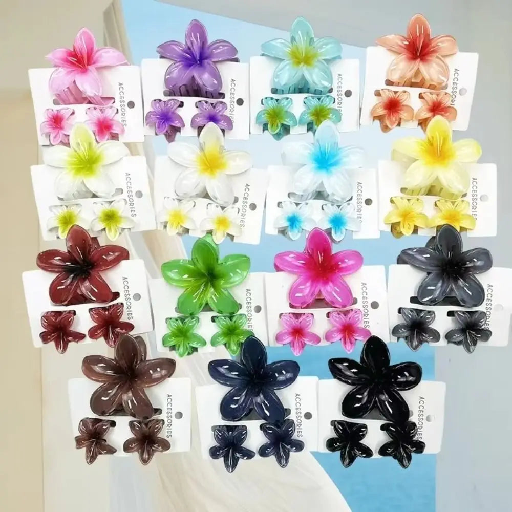 3-Pack Gradient Plumeria Flower Hair Claw Clips – Acrylic Set Flower Hair Clips Axl