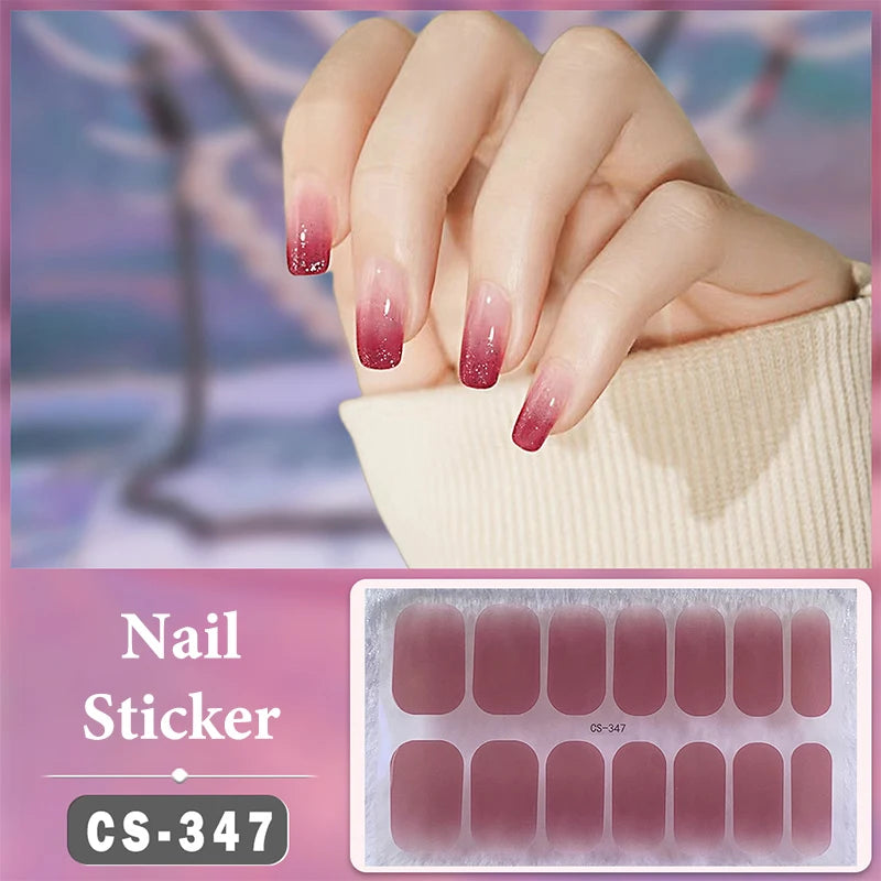 Waterproof Full Cover Nail Wraps – No-Lamp Nail Stickers 14pc Nail Art Wraps Axl CS347