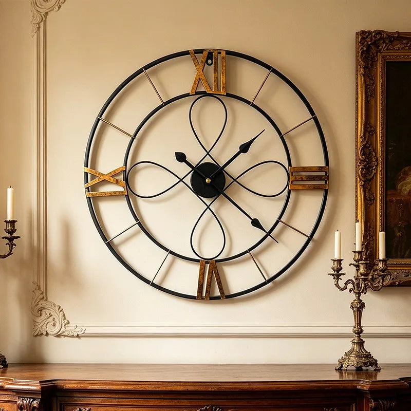 Retro Metal Wall Clock – 60cm Silent Large Living Room Decor Wall Clock Axl