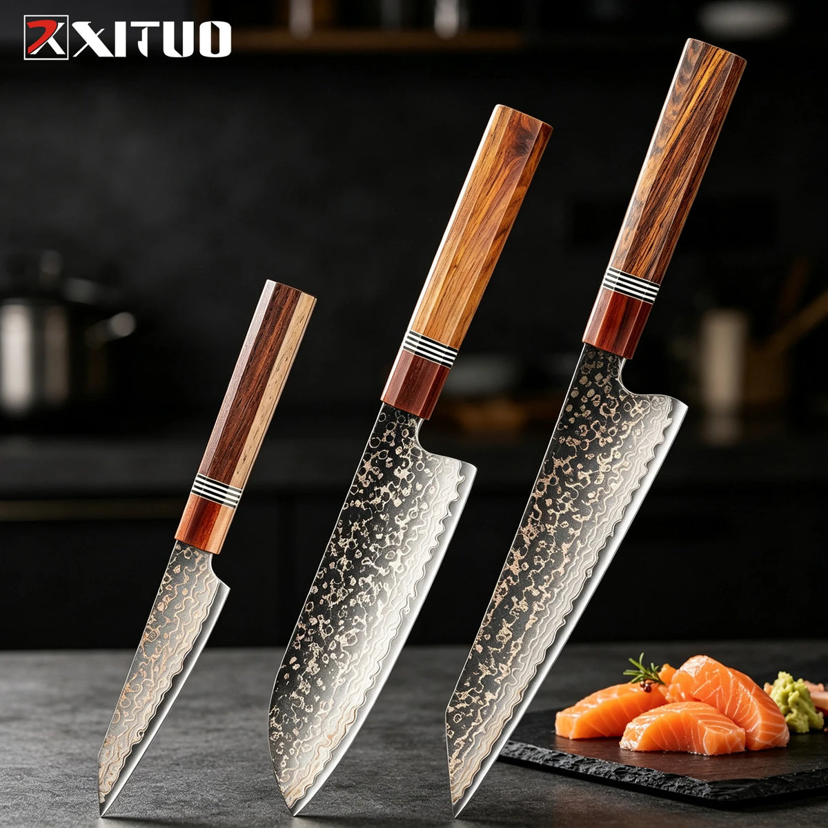 XITUO Damascus Kitchen Knife Set | Rosewood Handle 1–3 PCS Damascus Knife Set Axl 3PCS Knife