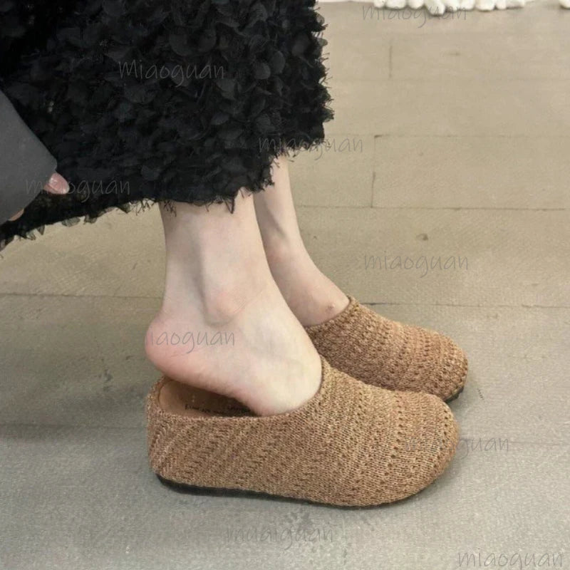 Women's Braided Mule Slides – Breathable Summer Flat Sandals Mule Slide Sandals Axl black 37