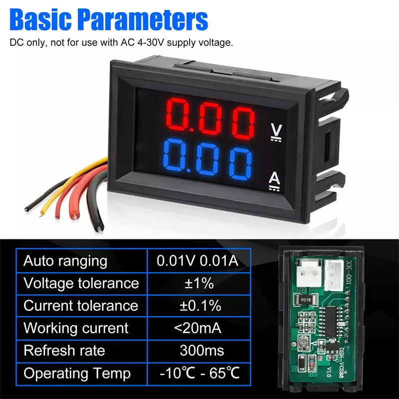 DC 0-100V 10A Digital Voltmeter Ammeter Dual LED Panel Gauge Digital Panel Meter Axl