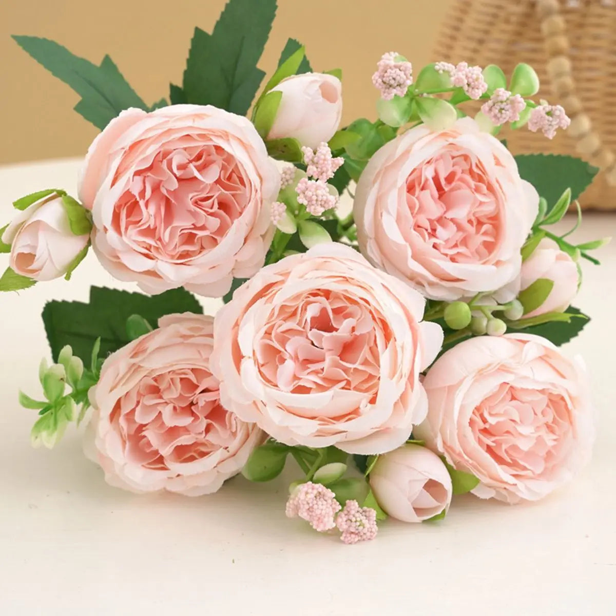 Silk Peony Rose Bouquet – Artificial Flowers for Home & Wedding Artificial Flower Bouquet Axl color5 1pc