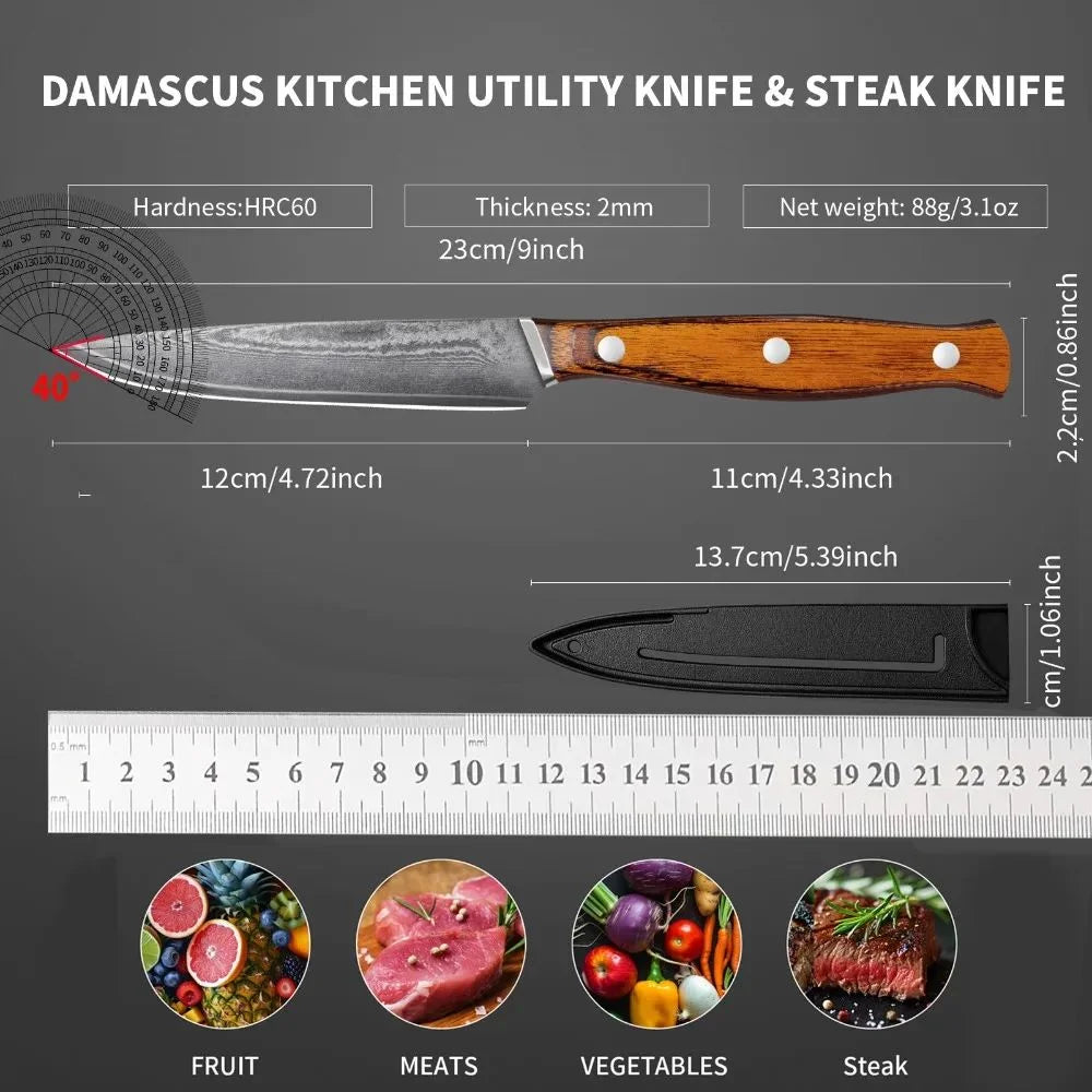 Damascus Pattern Kitchen Slicing Knife – 10Cr Steel & Wood Handle Kitchen Slicing Knife Axl
