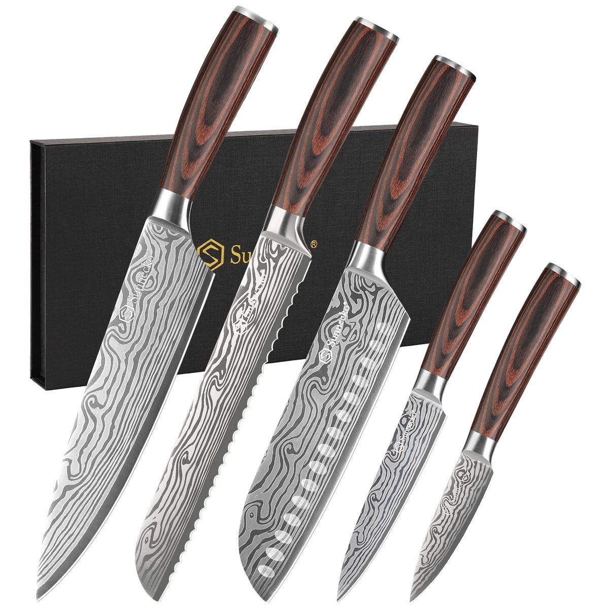 Sunnecko 6-Piece Damascus Chef's Knife Set – Ultra Sharp Chef Knife Set Axl 5PCS Knives Set China Mainland