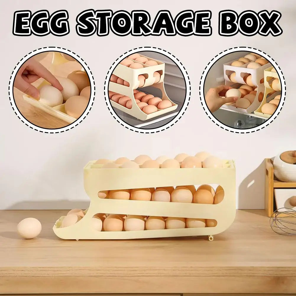 3-Tier Automatic Egg Roller Organizer – Holds 60 Eggs Egg Storage Organizer Axl