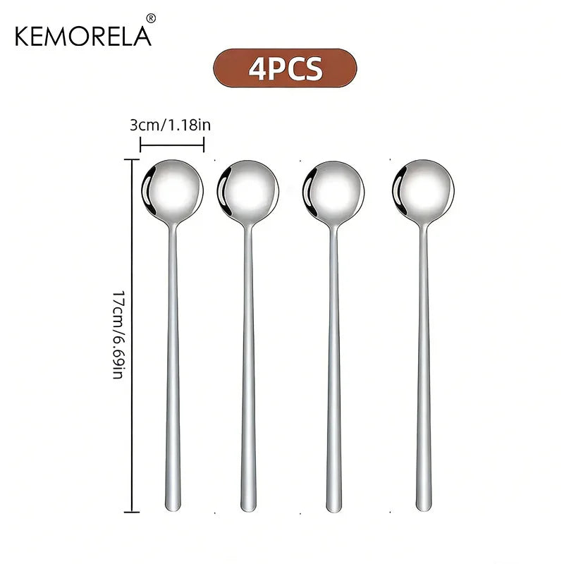 4-Piece Long Handle Stainless Steel Spoons – Gold & Silver Kitchen Spoon Set Axl 4PCS-Silvery