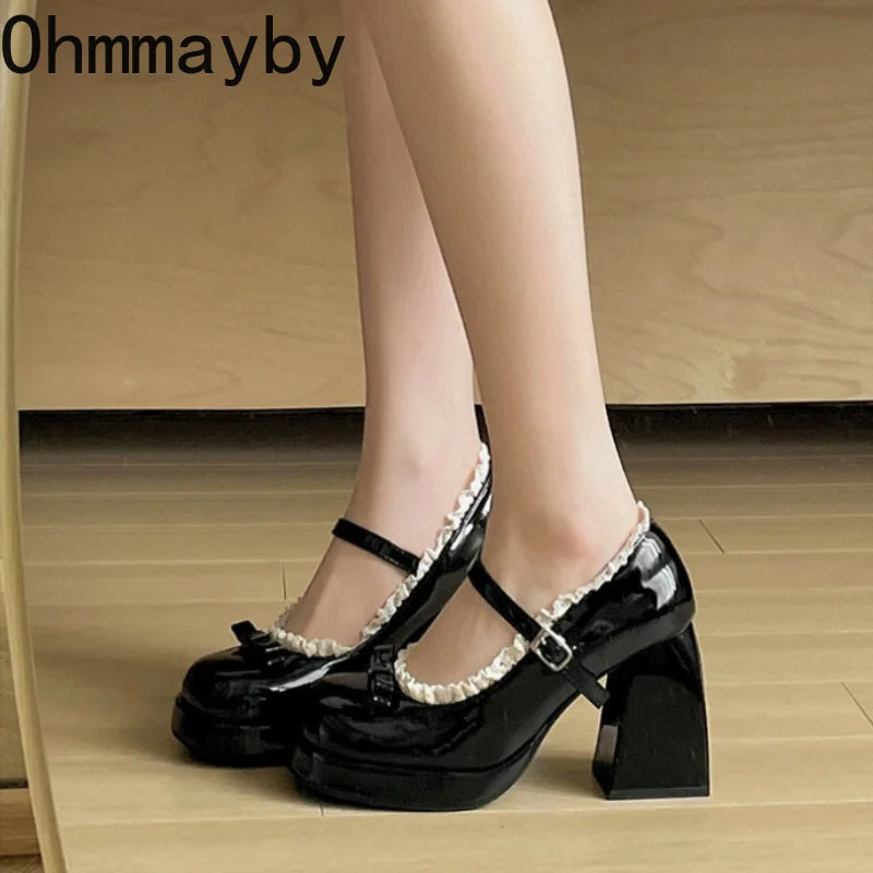 Women's Y2K Mary Jane Heels – Butterfly-Knot Black Pumps Mary Jane Pumps Axl
