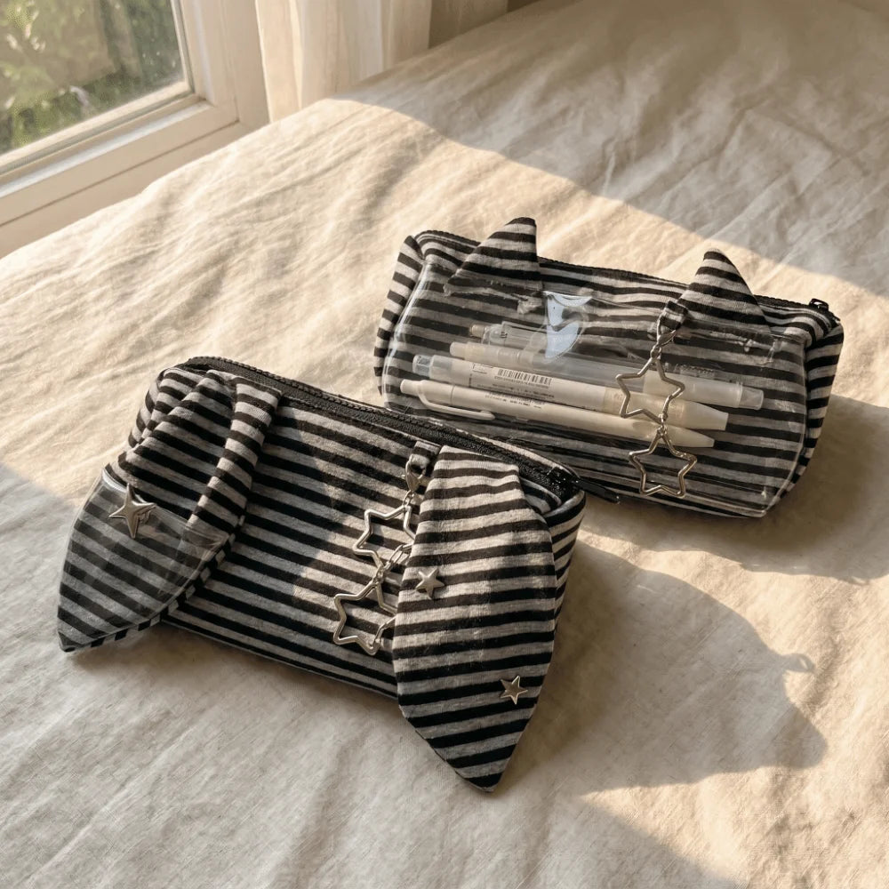 Large Capacity Striped Pencil Case – Rabbit Ear Pouch Pencil Case Axl