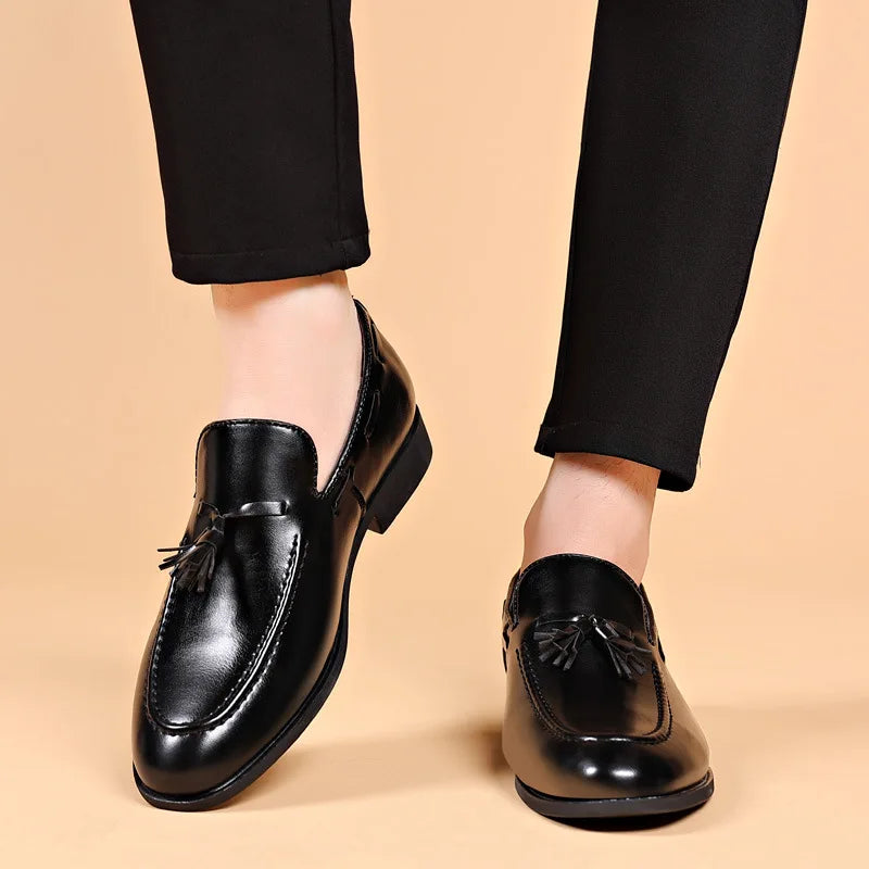 YBQJOO Men's Slip-On Leather Loafers – Business Casual Shoes Men's Loafers Axl