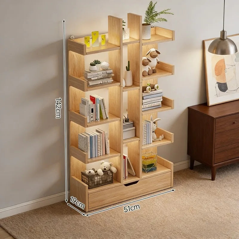 Modern Solid Wood Bookcase – Multi-Level Floor Standing Shelf Wooden Bookcase Axl