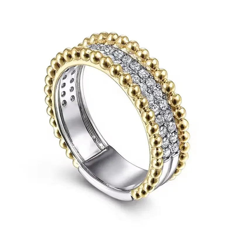 Huitan Two-Tone CZ Women's Ring – Trendy Engagement Band Fashion Ring Axl T0717 7