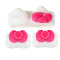 White Pink Plush Cat Ear Headband & Scrunchies Hair Set Hair Accessories Set Axl white-3PCS