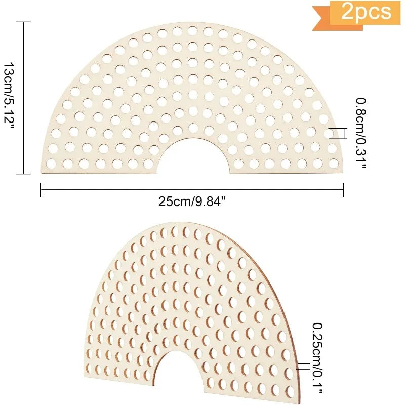 2-Pc Sector Wooden Basket Base | Crochet Bag Bottom 8mm Holes Crochet Basket Base Axl AECH04-05120