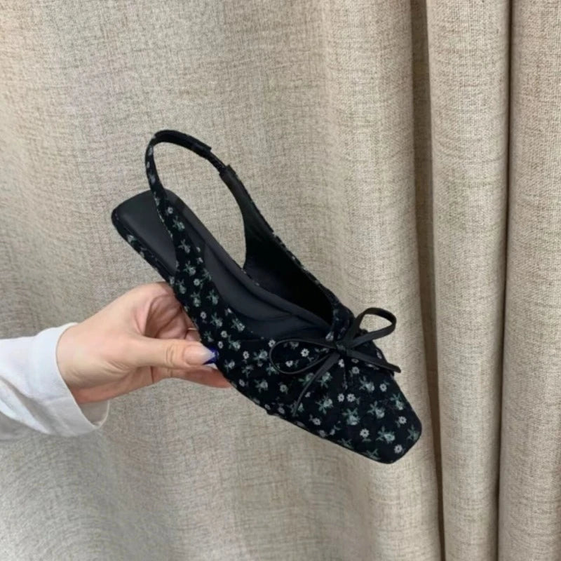Women's Polka Dot Bow Slingback Mule Sandals – Low Heel Slingback Mule Sandals Axl black 35