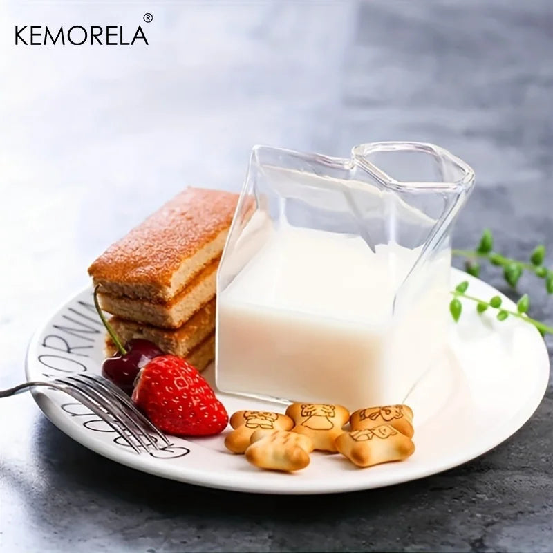 KEMORELA Milk Box Glass Cup – Novelty Transparent Drinkware Novelty Glass Cup Axl