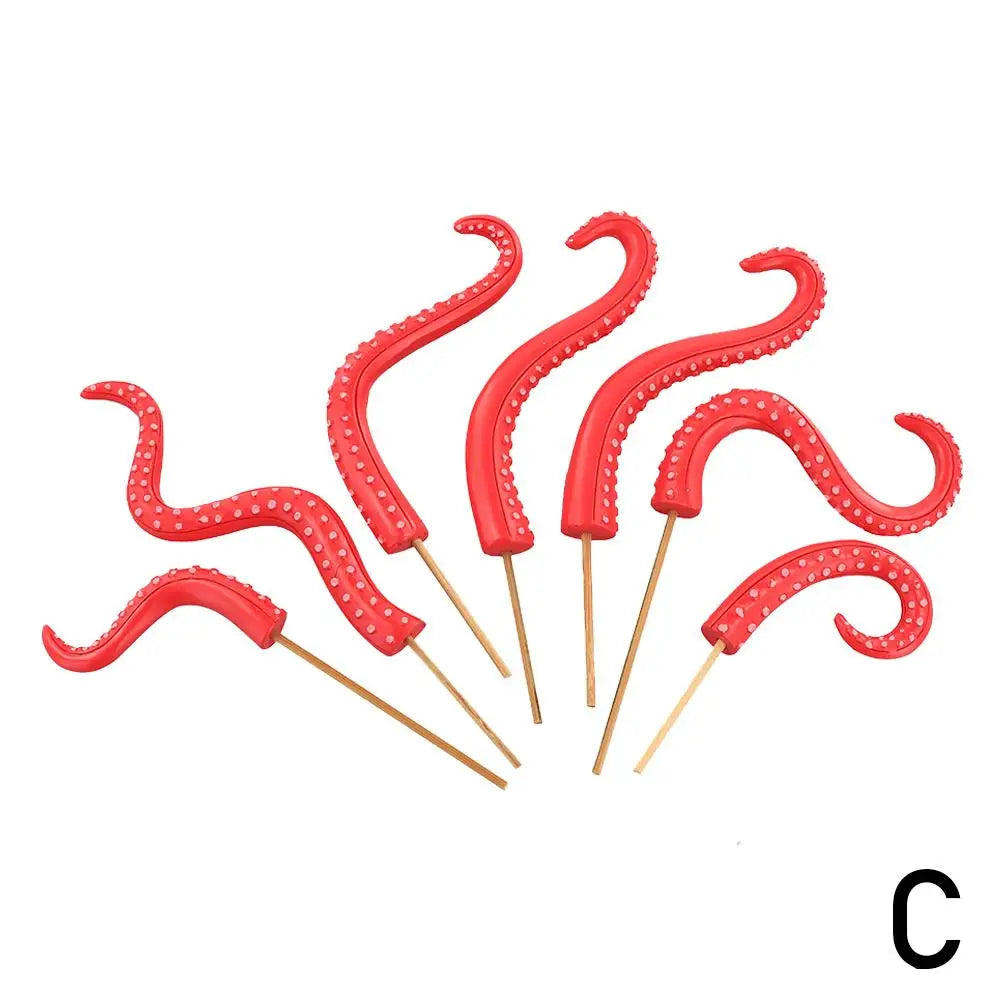 Glow-in-the-Dark Octopus Tentacle Plant Stakes – 7-Piece Set Garden Décor Stakes Axl Red