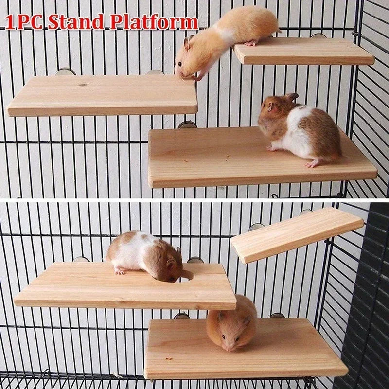 Wood Perch Stand Platform – Cage Shelf for Parrots & Hamsters Cage Perch Platform Axl