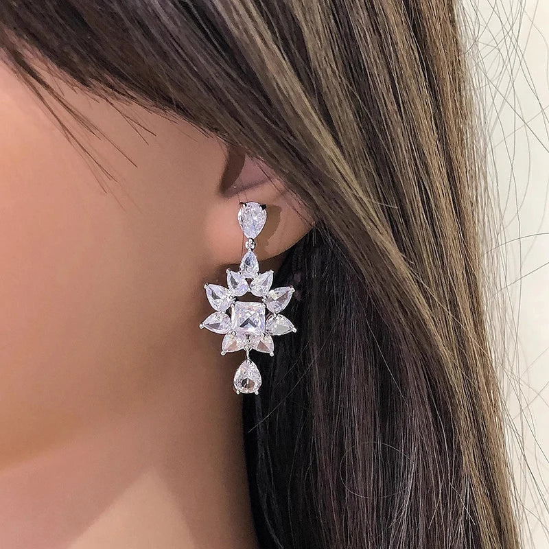 Huitan CZ Geometric Drop Earrings – Women's Wedding Jewelry Drop Earrings Axl